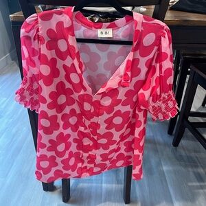 BiBi Pink and Red Floral Blouse